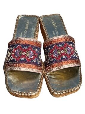ANDRÉ ASSOUS Metallic Ribbon Espadrilles Gold Size 5 Made in Spain
